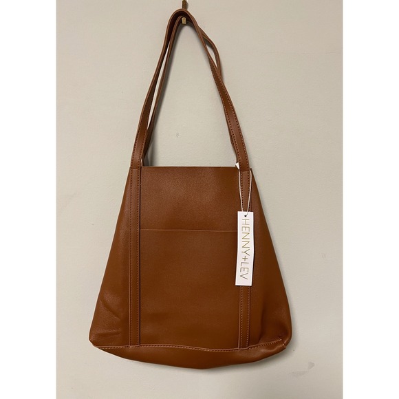 Henny + Lev Handbags - Henny + Lev Vegan Leather Tote Bag Brown Minimalist Shoulder Bag NWT Medium